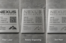 Fiber laser, rotary engraving, and dot peen marks on 304 stainless steel plate
