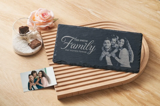 Laser engraved photo frame on wood