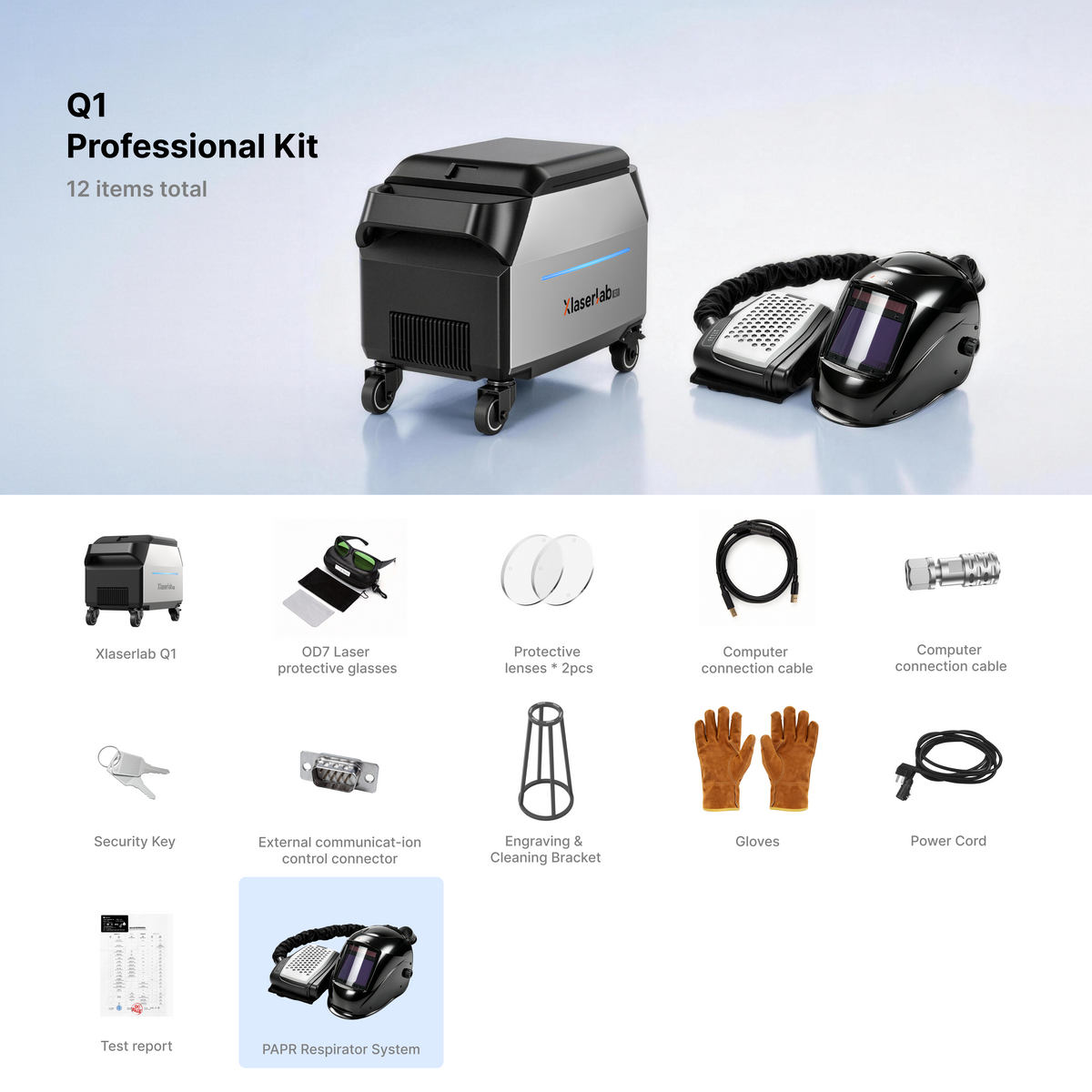 Xlaserlab Q1 professional laser cleaner and engraver kit with 12 accessories