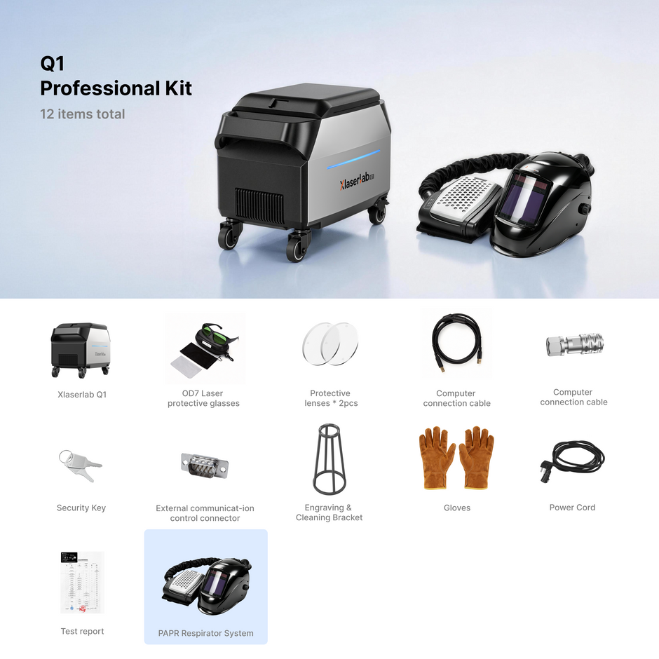 Xlaserlab Q1 professional laser cleaner and engraver kit with 12 accessories