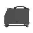Portable black laser machine with handle and wheels on a plain background