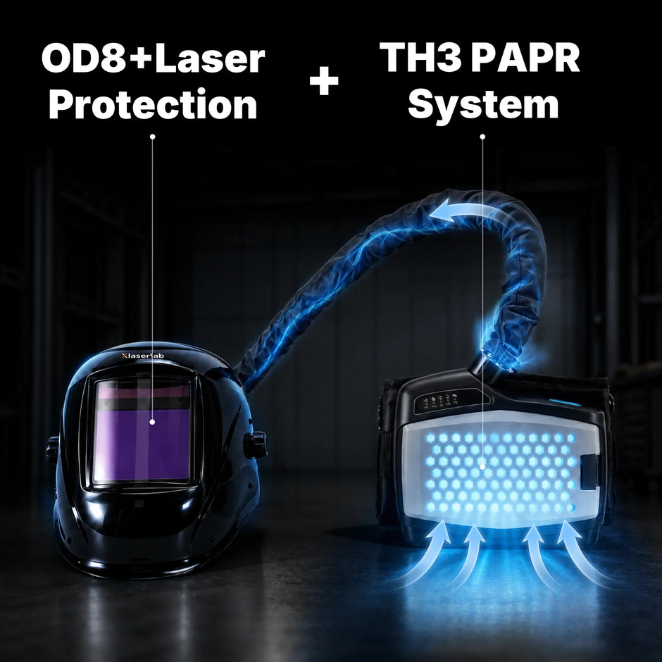 OD8+ laser protection welding helmet with TH3 PAPR air filtration system for safe laser welding