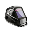 Auto-darkening welding helmet with large viewing screen, black shell on black background