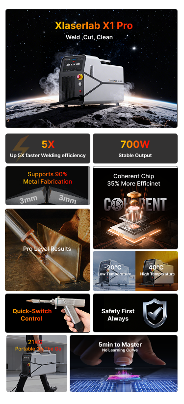 Function points of the xlaserlab x1 pro laser welder, mobile