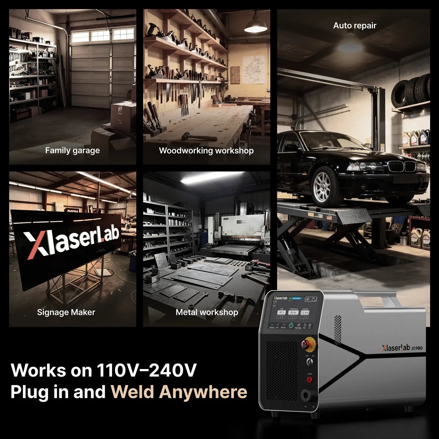 Portable laser welder for family garage, auto repair, woodworking, signage, and metal workshops
