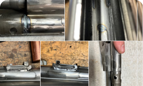 Rich Koeppel showing clean pipe welds without grinding compared to MIG welding.